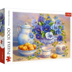 Puzzle Trefl 1000 piezas Bodegón flores azules y melocotones 10466