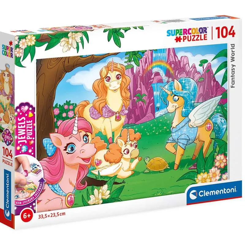 Puzzle Clementoni Mundo de fantasia de unicornios Jewels 104 piezas 20179