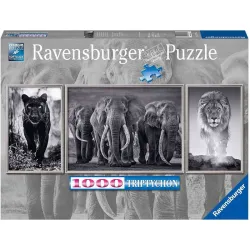 Puzzle Ravensburger Tríptico Pantera, elefantes y león 1000 piezas 167296