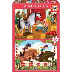 Educa puzzle 2x48. Cuidanso caballos 17150